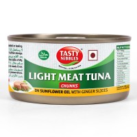 Tasty Nibbles Light Meat Tuna Chunks Sunflower oil with Ginger Slice 185g