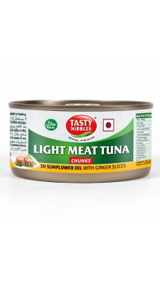 Tasty Nibbles Light Meat Tuna Chunks Sunflower oil with Ginger Slice 185g